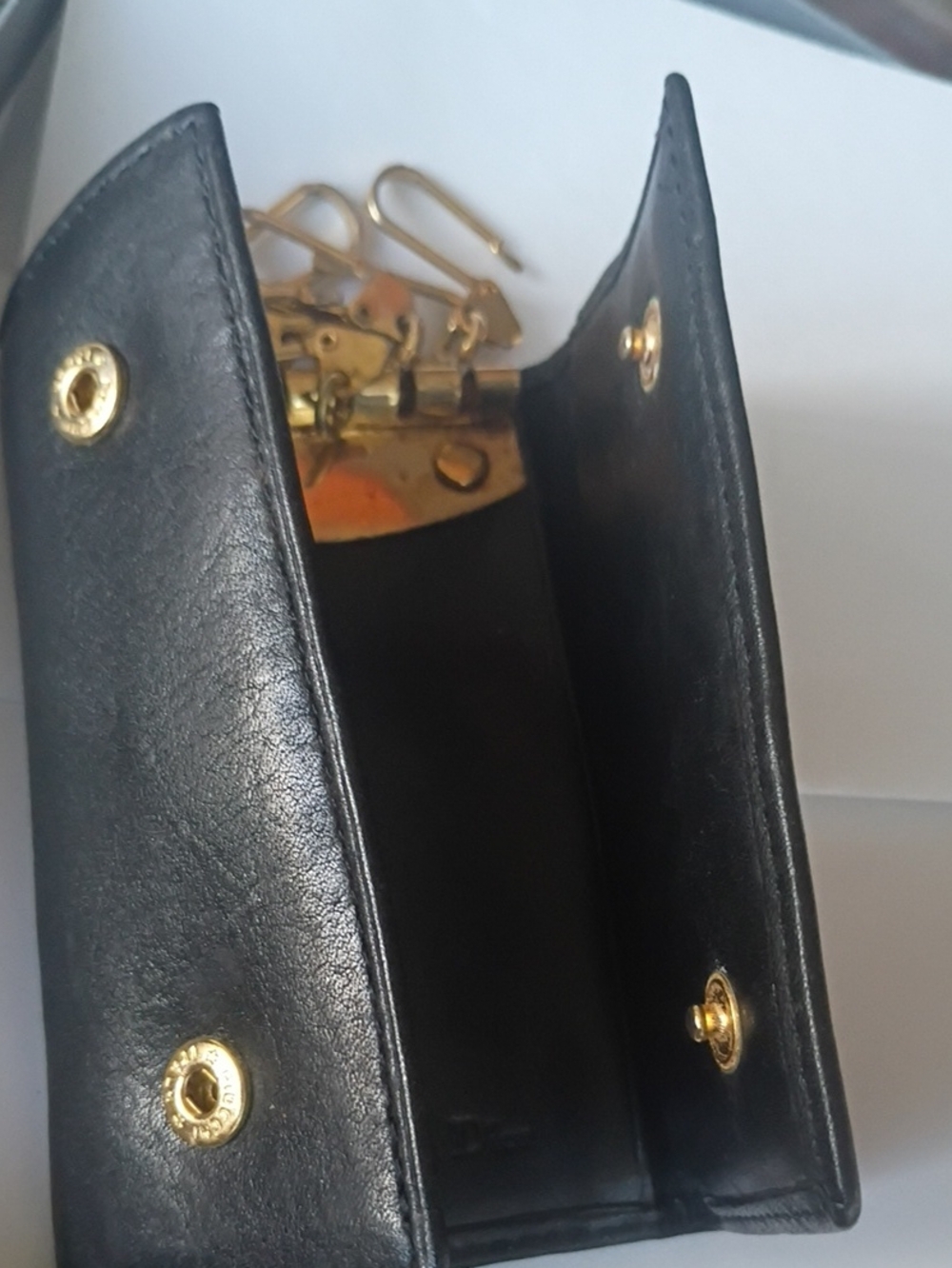 Dior Black Leather Folded Card Holder with Embossed Logo